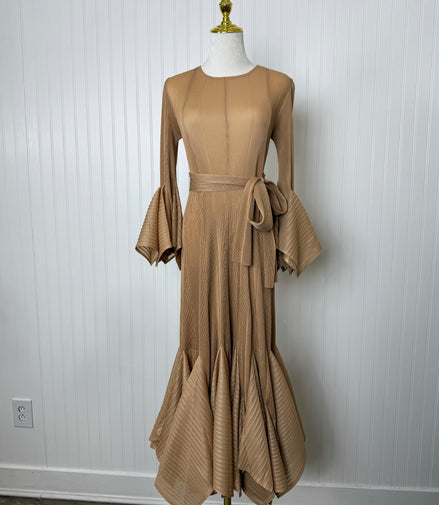 Pleated Dress in Tan