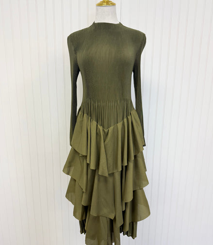 The Olive Cascade Dress