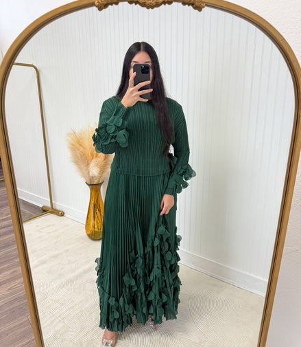 Dark Green Green 3D Floral Appliqué Dress