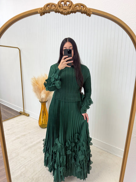 Dark Green Green 3D Floral Appliqué Dress