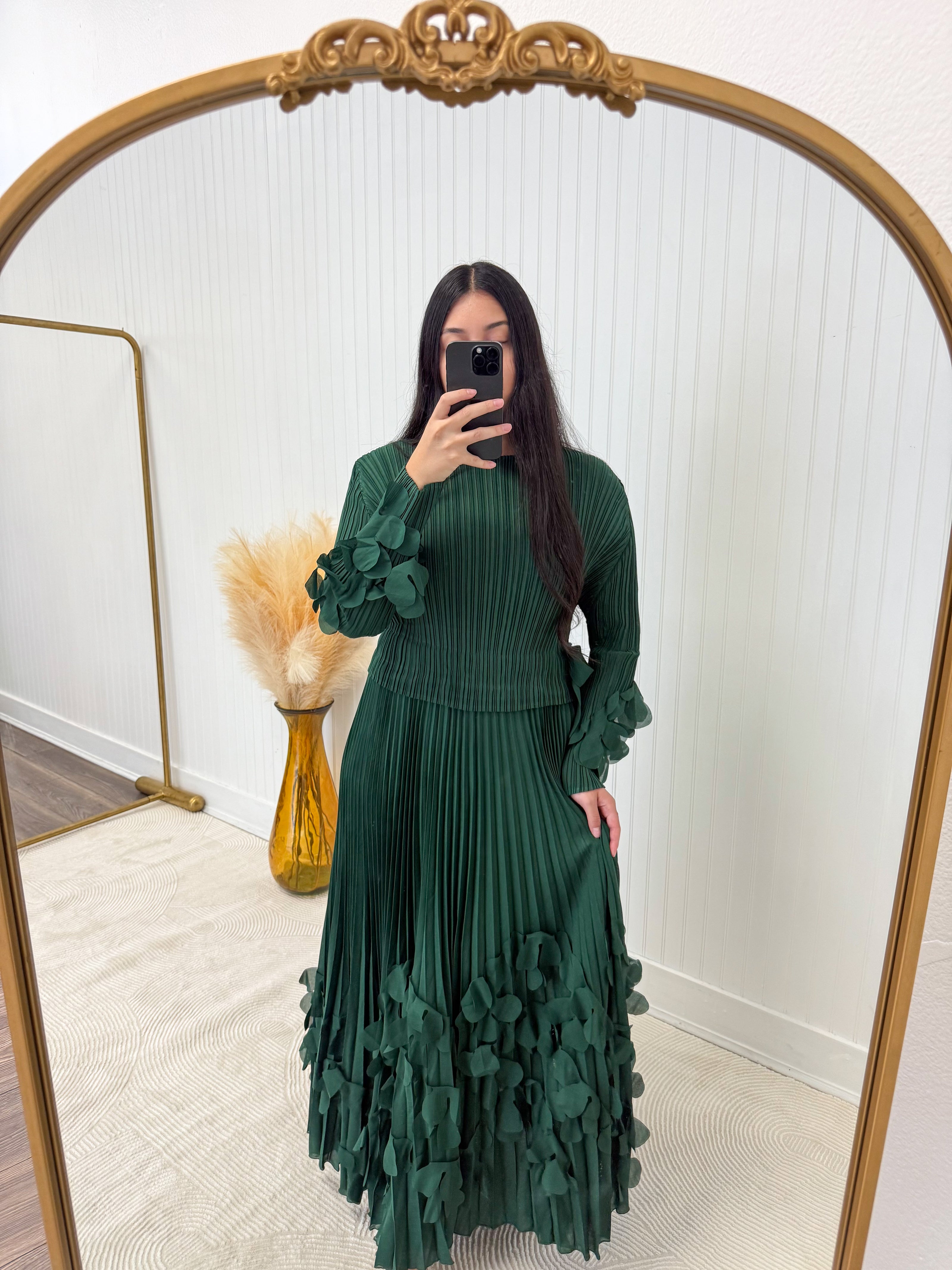 Dark Green Green 3D Floral Appliqué Dress