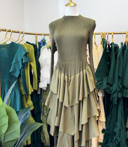 The Olive Cascade Dress